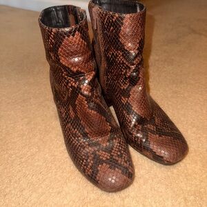 Women’s Brown Snake-Print Ankle Boots
